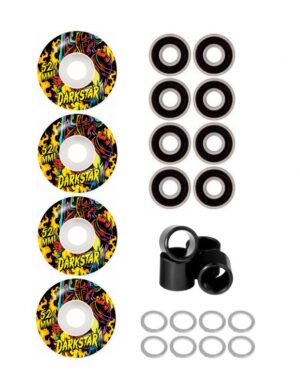 Pack Ruedas Darkstar 52mm 99A Blacklight + Rodamientos Abec 7 + Espaciadores + Anillas