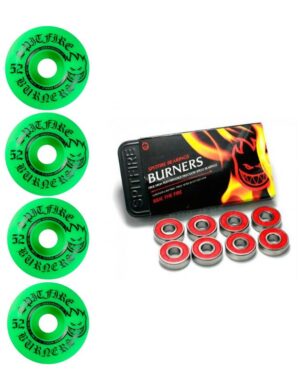 Ruedas Spitfire 52mm 99A Burner Green + Rolamentos Spitfire Burner Pack