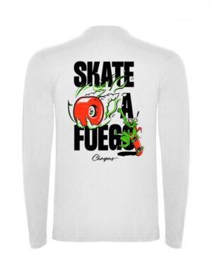 camiseta manga larga blanca Detras skate a fuego