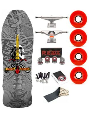 Skate Completo Old School Powell Peralta Geegah Skull and Sword Silver 9.75
